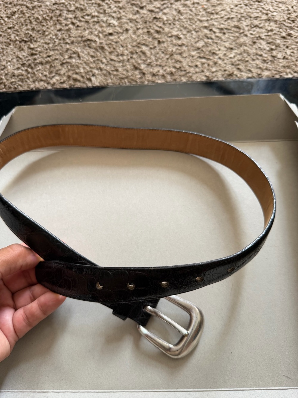 Vintage TWEEDS Black Embossed Leather Belt Solid Brass Buckle Men’s/Women’s